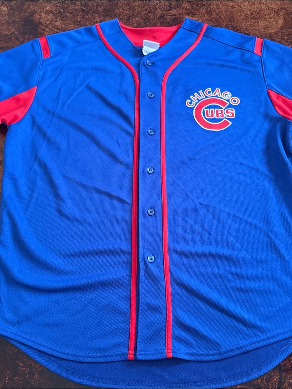 Majestic Chicago Cubs Blue and Red Button-Front Jersey